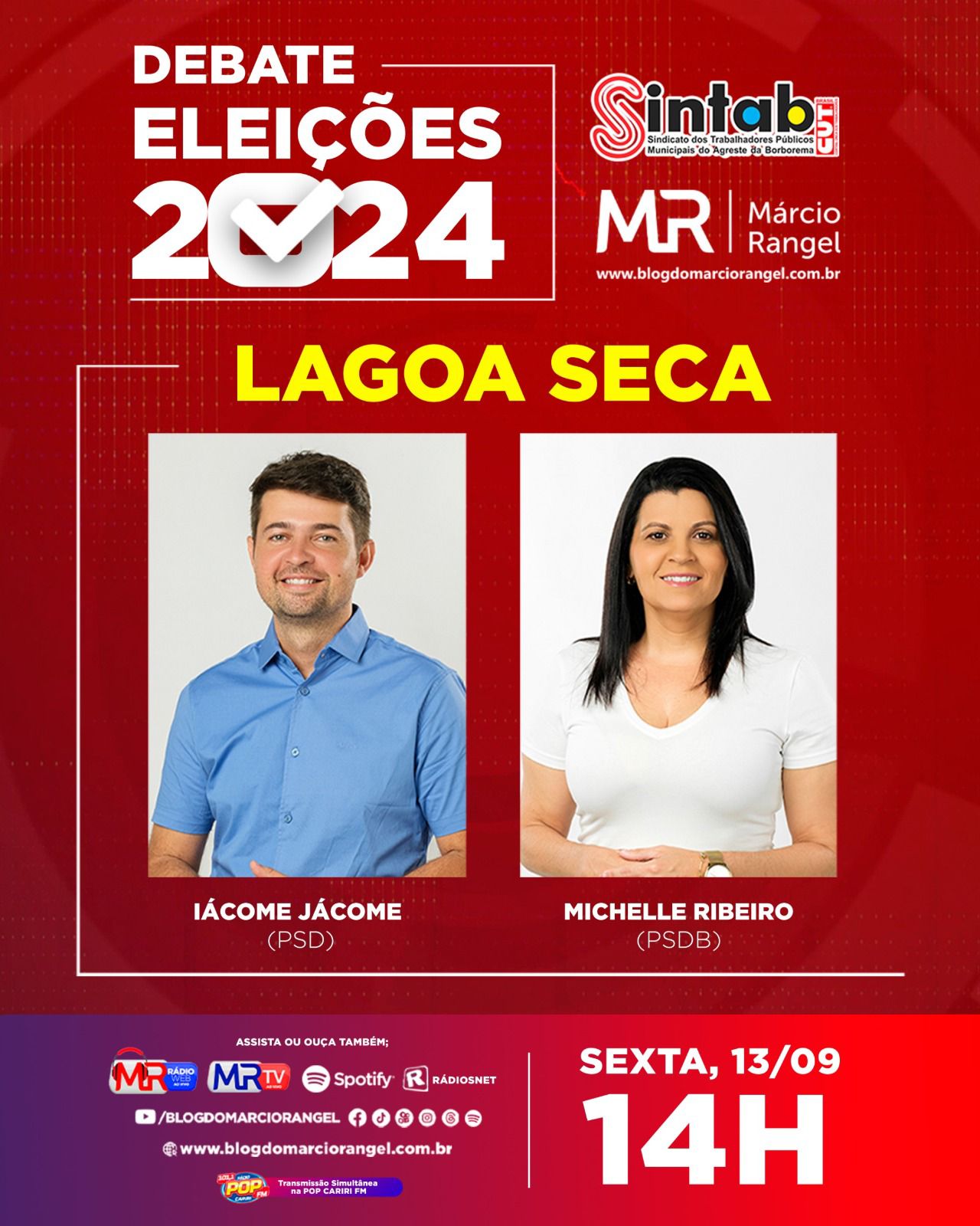 DIA 13: SINTAB E BLOG DO MÁRCIO RANGEL PROMOVEM DEBATE COM OS CANDIDATOS À PREFEITO DE LAGOA SECA