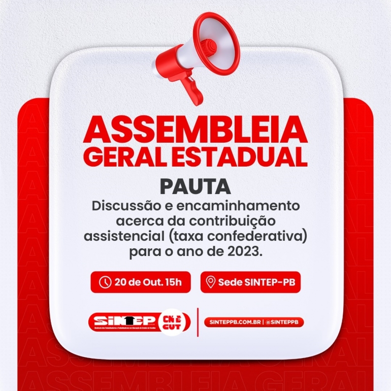 ​SINTEP CONVOCA CATEGORIA PARA ASSEMBLEIA GERAL E RODA DE CONVERSA