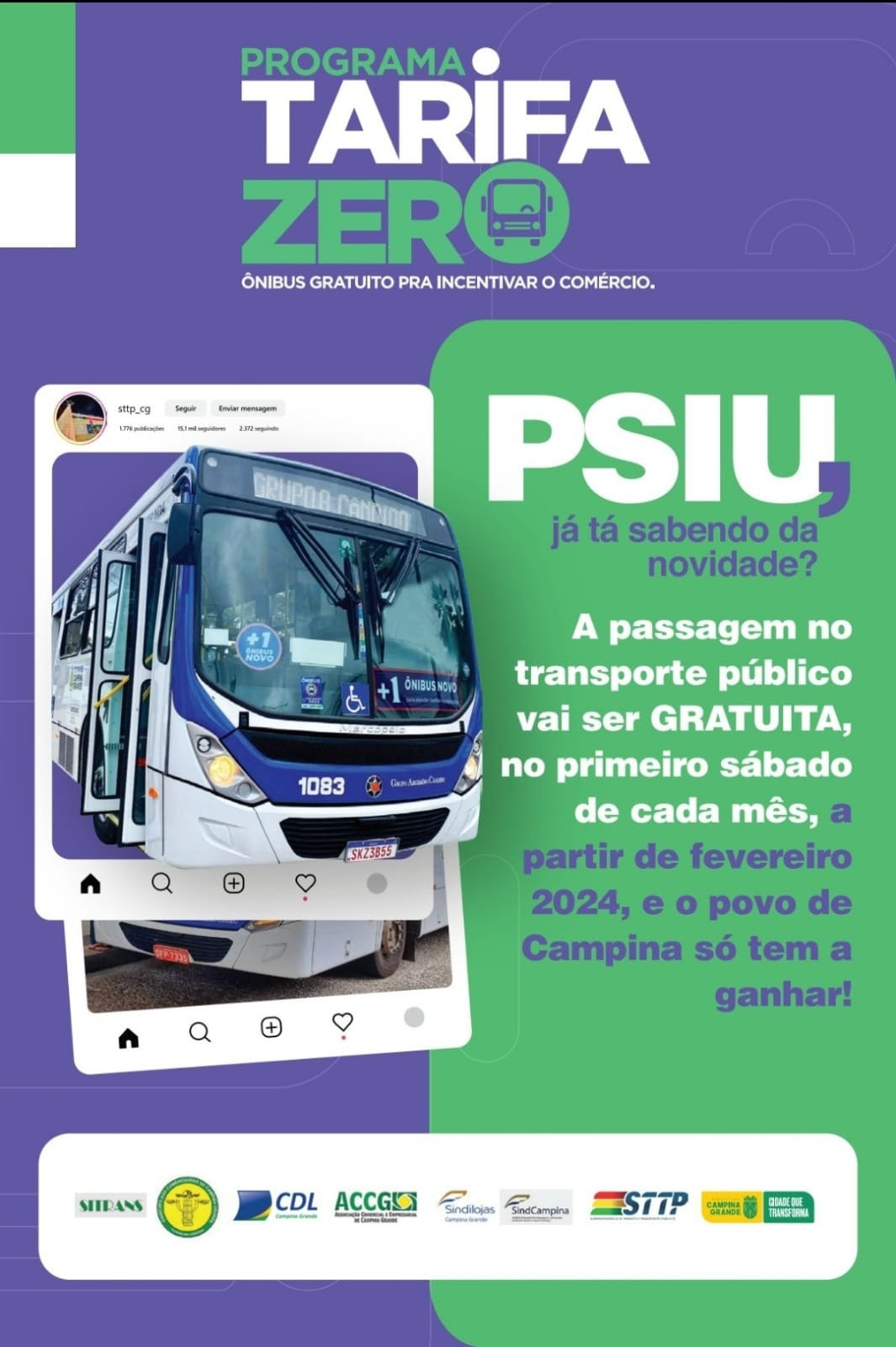 ​Primeira edição do Tarifa Zero 2024 acontece no próximo sábado, em Campina Grande